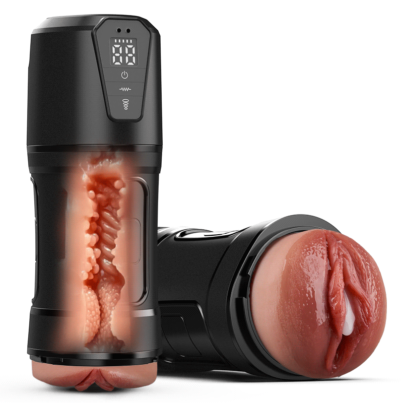 Challenger - Feels Different LED Display Anti-Slip Grip Extended Sleeve Vibrations & Suctions Realistic Vagina Stroker
