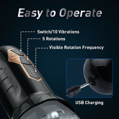 TORNADO -5 Rotating + 10 Vibrating Transparent Sleeve Oral Sex Cup