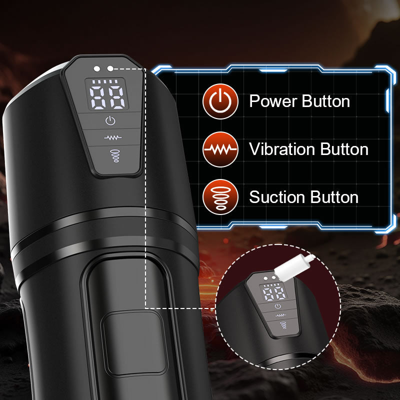 Challenger - Feels Different LED Display Anti-Slip Grip Extended Sleeve Vibrations & Suctions Realistic Vagina Stroker