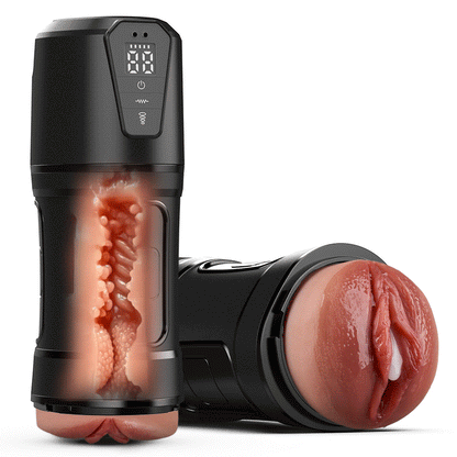 Challenger - Feels Different LED Display Anti-Slip Grip Extended Sleeve Vibrations & Suctions Realistic Vagina Stroker