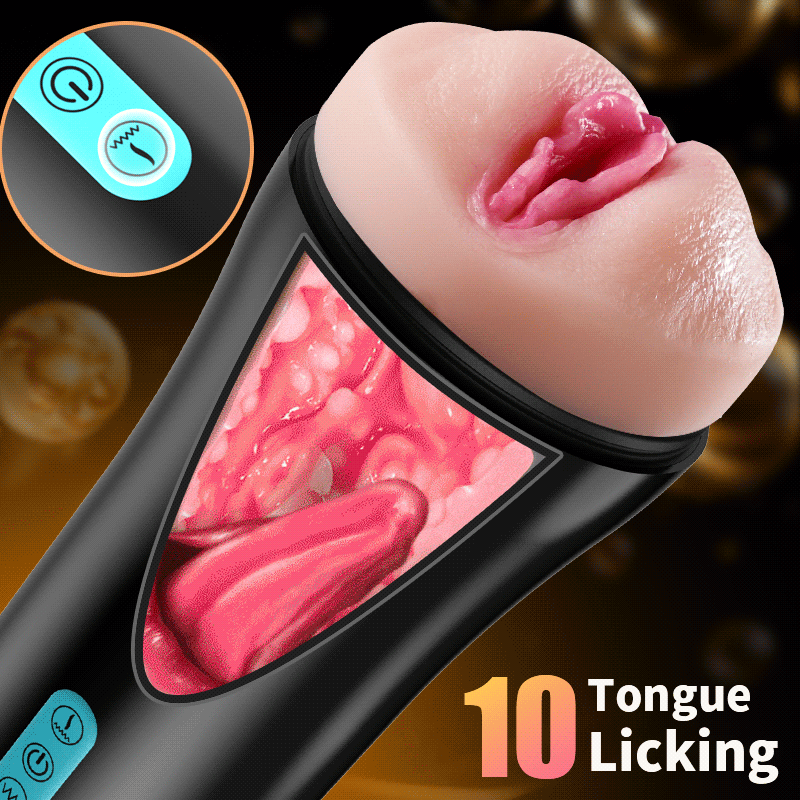 Lifelike Tongue Vaginal 10 Tongue Licking & Vibrating Male Stroker