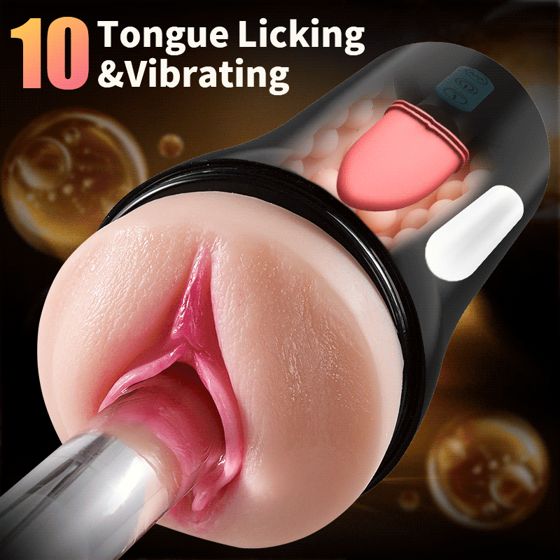 Lifelike Tongue Vaginal 10 Tongue Licking & Vibrating Male Stroker