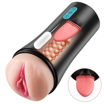 Lifelike Tongue Vaginal 10 Tongue Licking & Vibrating Male Stroker