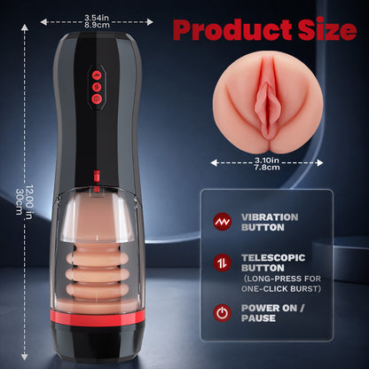 ROKA- 5 Thrusting Modes 10 Vibration Suction One-Touch Boost Male Masturbator for Progressive Stimulation